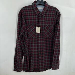 James Campbell Men's NWT Gray & Red Plaid Long Sleeve Flannel Shirt Size Large